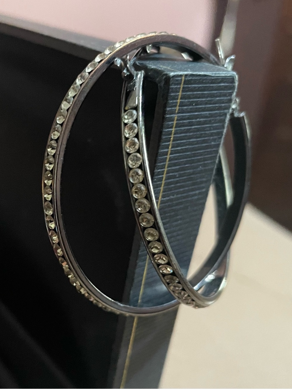 Rhinestone-Embellished Silver Hoop Earrings